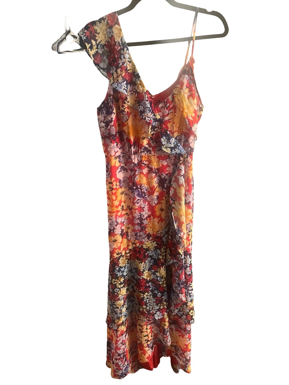 Lulu's Radiant Ruby Red Floral Print Chiffon Dress Multi-Color XL - Picture 3 of 6